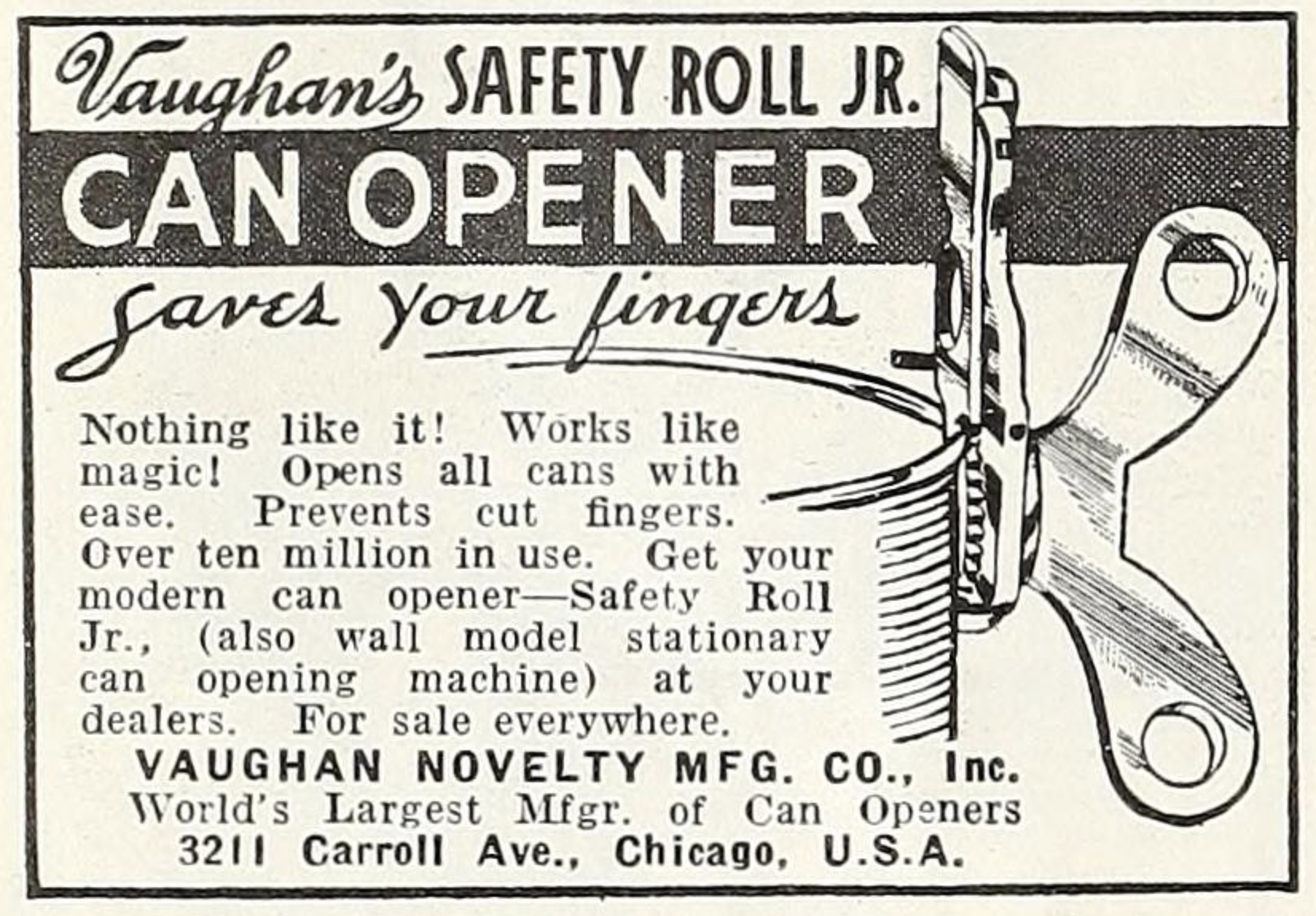 VAUGHN IMPROVED SAFETY ROLL JR Vintage Can Opener