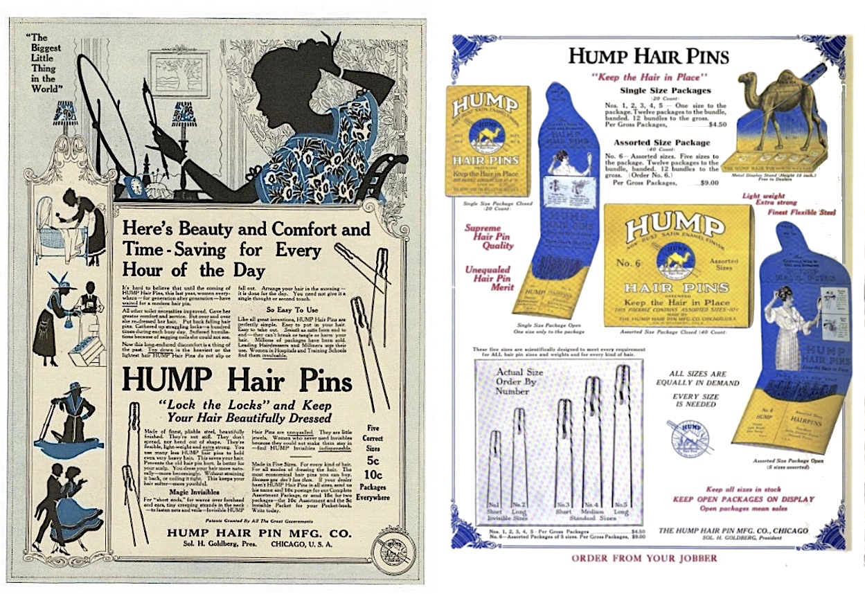 Vintage NOS 1940s Hump Hairpin Mfg Hold-Bob Bobby Pins Beautiful Graphics.