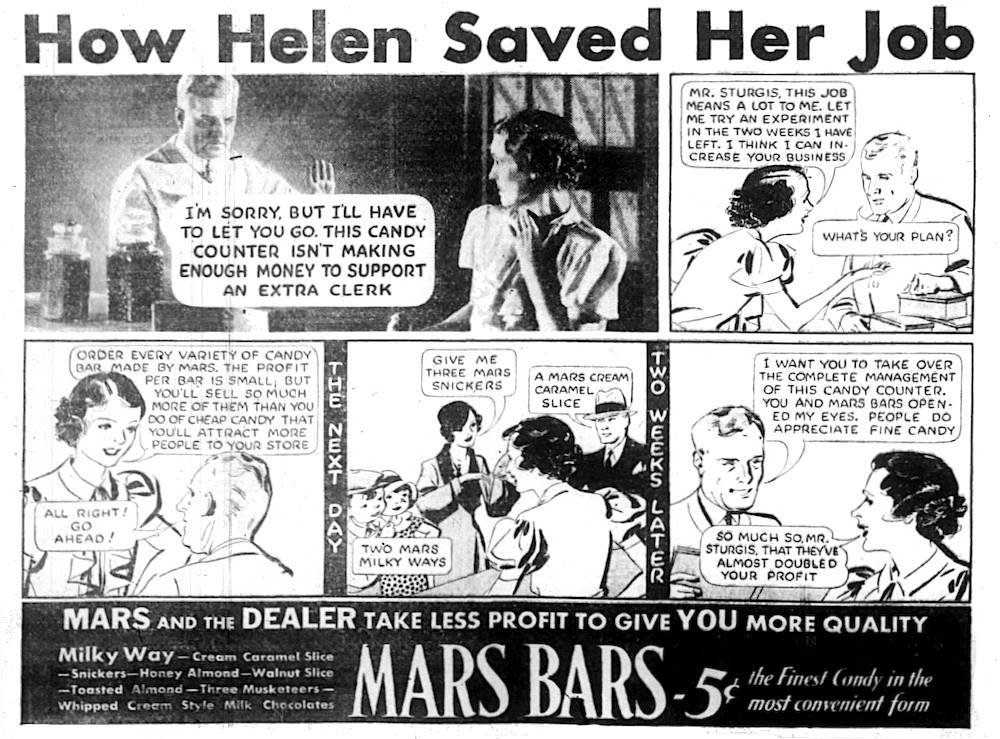 1933 Mars Bars ad