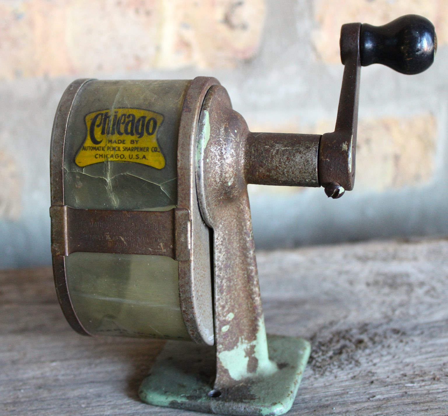 Chicago Hand Crank Pencil Sharpener (Green) by APSCO, c. 1920s Made