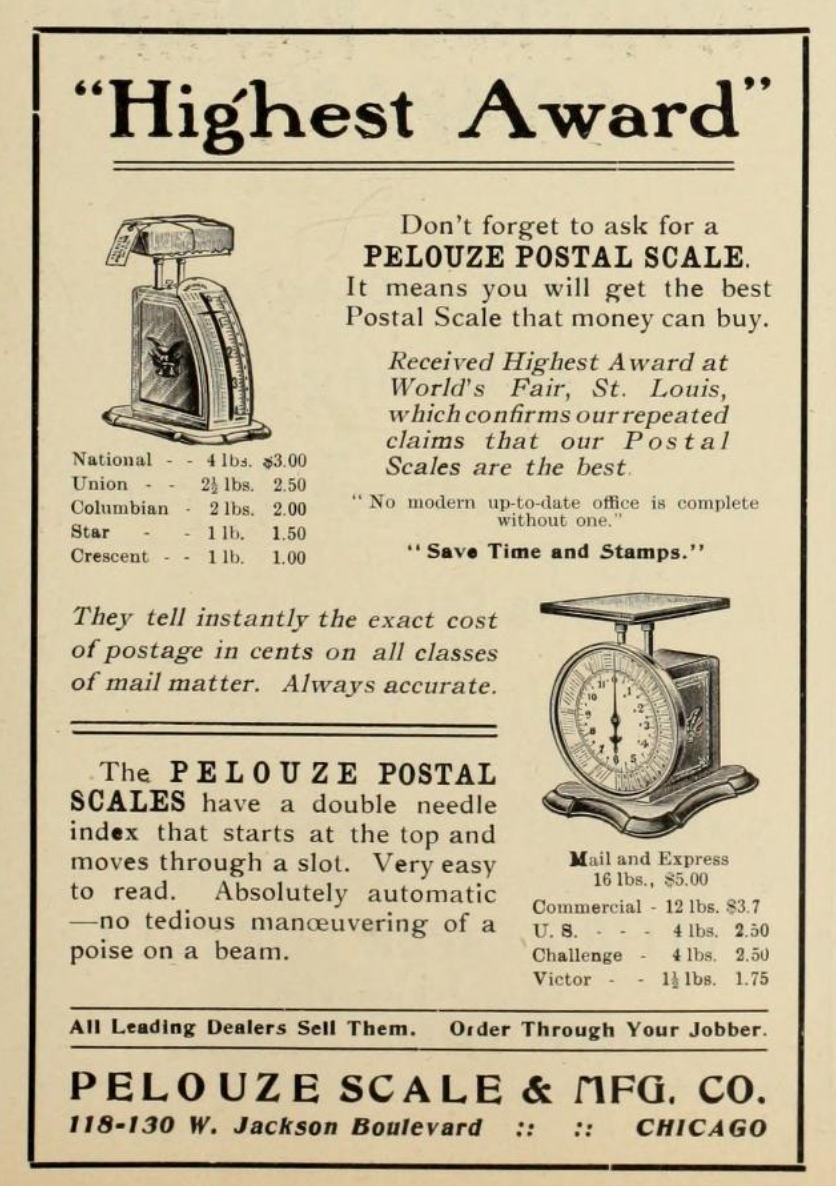 Vintage Pelouze Mfg Co Letter Postal Scale Chicago 